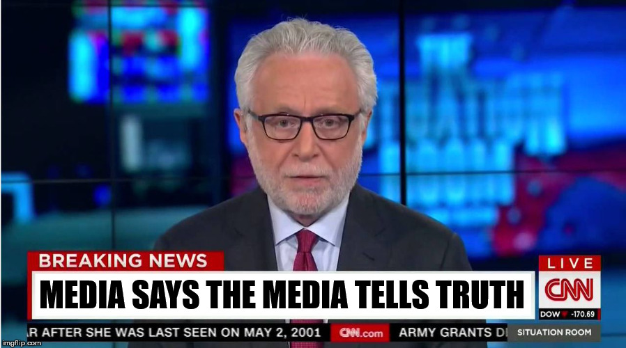 Lies and deception from the media | MEDIA SAYS THE MEDIA TELLS TRUTH | image tagged in cnn wolf of fake news fanfiction,lies,deception | made w/ Imgflip meme maker