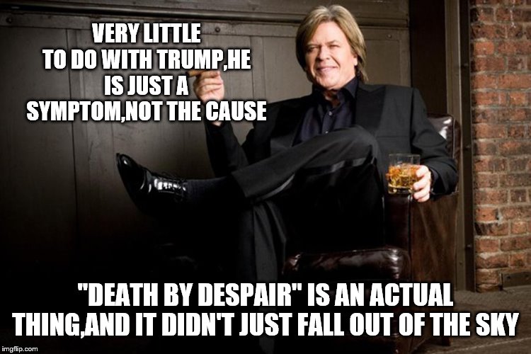 Ron White | VERY LITTLE TO DO WITH TRUMP,HE IS JUST A SYMPTOM,NOT THE CAUSE "DEATH BY DESPAIR" IS AN ACTUAL THING,AND IT DIDN'T JUST FALL OUT OF THE SKY | image tagged in ron white | made w/ Imgflip meme maker