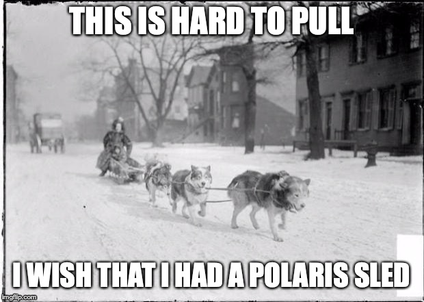 Dog Sled | THIS IS HARD TO PULL; I WISH THAT I HAD A POLARIS SLED | image tagged in dog sled | made w/ Imgflip meme maker