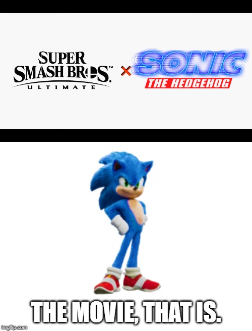 heh heh | THE MOVIE, THAT IS. | image tagged in blank white template,super smash bros ultimate x blank,sonic the hedgehog,sonic movie,super smash bros,dlc | made w/ Imgflip meme maker