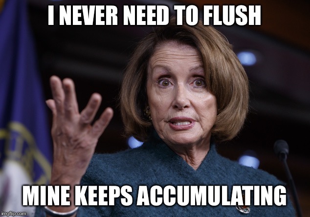 Good old Nancy Pelosi | I NEVER NEED TO FLUSH MINE KEEPS ACCUMULATING | image tagged in good old nancy pelosi | made w/ Imgflip meme maker