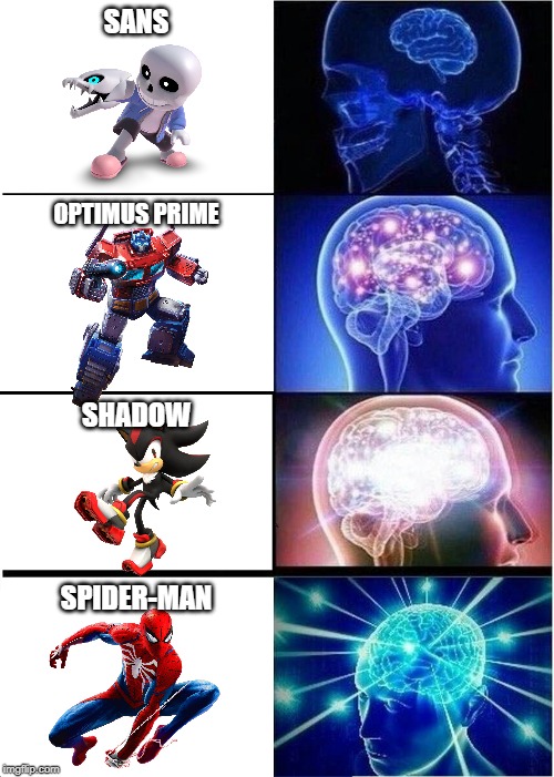 my top 4 people that should be dlc | SANS; OPTIMUS PRIME; SHADOW; SPIDER-MAN | image tagged in super smash bros,dlc,sans,optimus prime,shadow the hedgehog,spider-man | made w/ Imgflip meme maker