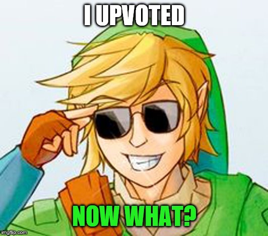 Troll Link | I UPVOTED NOW WHAT? | image tagged in troll link | made w/ Imgflip meme maker
