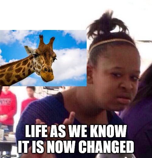 Black Girl Wat | LIFE AS WE KNOW IT IS NOW CHANGED | image tagged in memes,black girl wat | made w/ Imgflip meme maker