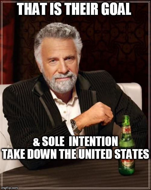 The Most Interesting Man In The World Meme | THAT IS THEIR GOAL & SOLE  INTENTION


TAKE DOWN THE UNITED STATES | image tagged in memes,the most interesting man in the world | made w/ Imgflip meme maker