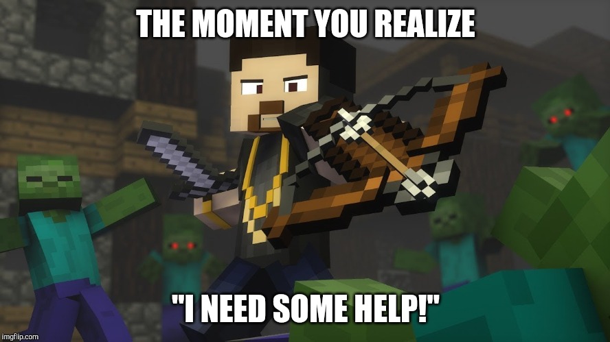 I need help! | THE MOMENT YOU REALIZE; "I NEED SOME HELP!" | image tagged in minecraft,rainimator,one of a kind,blacklite district | made w/ Imgflip meme maker