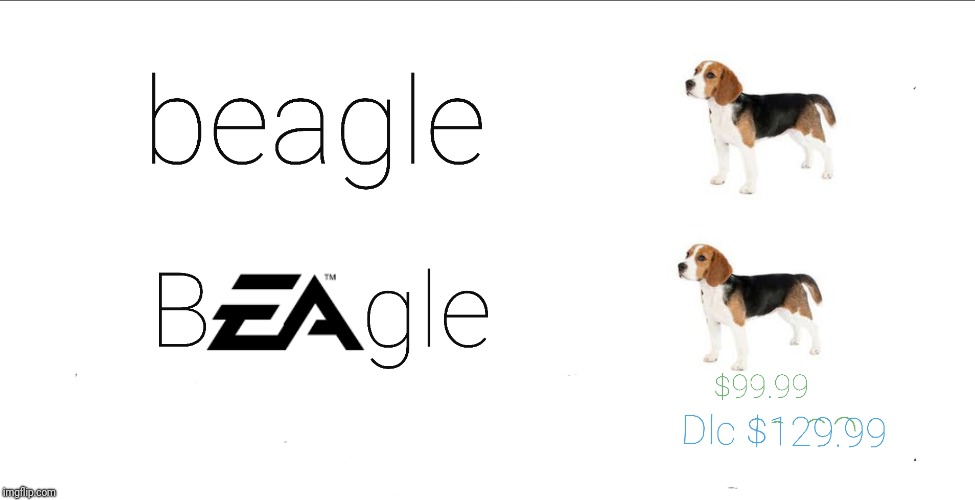 bEAgle owned by EA | image tagged in eletronic arts owns everything,beagle,eletronic arts | made w/ Imgflip meme maker