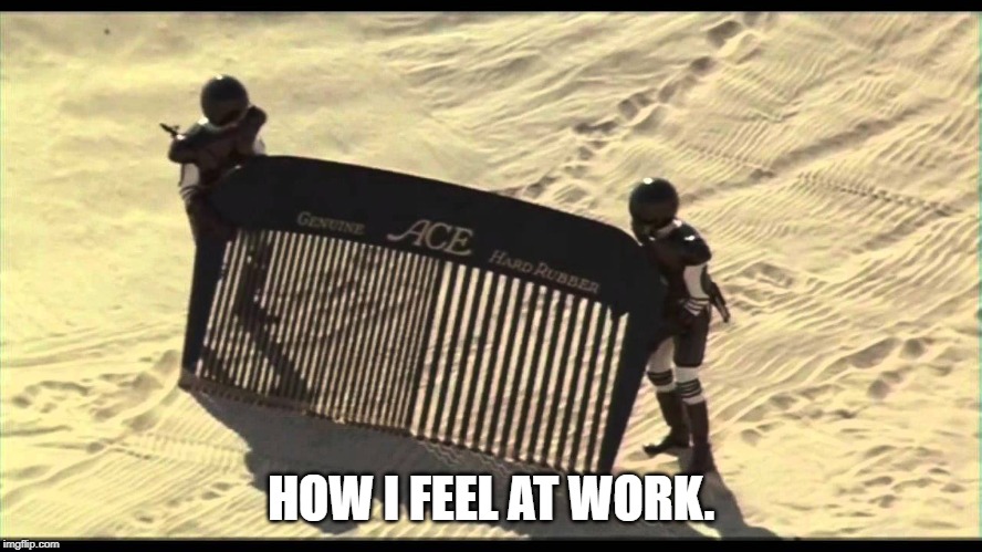 Spaceballs Desert Comb | HOW I FEEL AT WORK. | image tagged in spaceballs desert comb | made w/ Imgflip meme maker