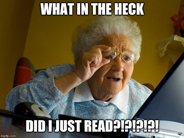 Grandma Finds The Internet Meme | WHAT IN THE HECK; DID I JUST READ?!?!?!?! | image tagged in memes,grandma finds the internet | made w/ Imgflip meme maker