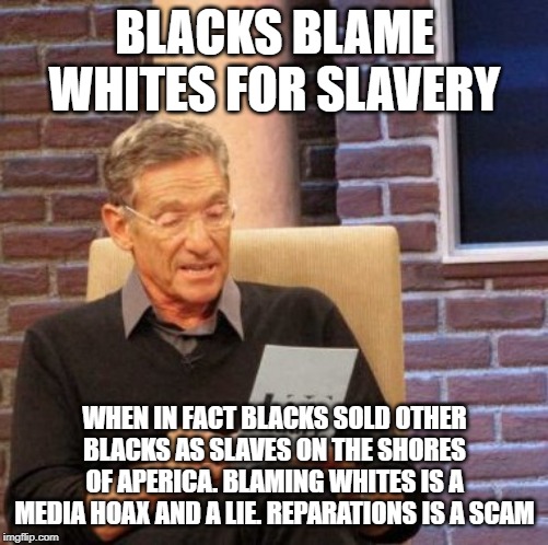 Maury Lie Detector Meme | BLACKS BLAME WHITES FOR SLAVERY; WHEN IN FACT BLACKS SOLD OTHER BLACKS AS SLAVES ON THE SHORES OF APERICA. BLAMING WHITES IS A MEDIA HOAX AND A LIE. REPARATIONS IS A SCAM | image tagged in memes,maury lie detector | made w/ Imgflip meme maker