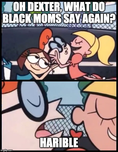 Say it Again, Dexter | OH DEXTER, WHAT DO BLACK MOMS SAY AGAIN? HARIBLE | image tagged in memes,say it again dexter | made w/ Imgflip meme maker