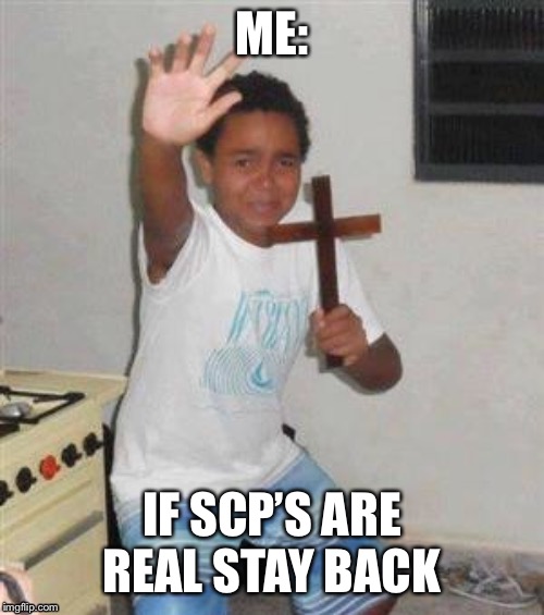 Scared Kid | ME:; IF SCP’S ARE REAL STAY BACK | image tagged in scared kid | made w/ Imgflip meme maker
