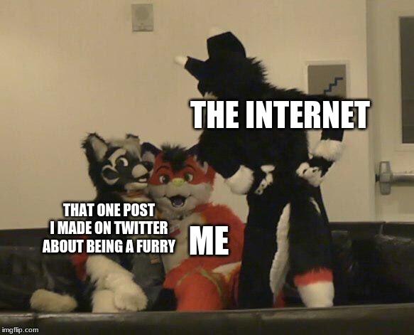*cough cough* | THE INTERNET; THAT ONE POST I MADE ON TWITTER ABOUT BEING A FURRY; ME | image tagged in furry,furries,fursuit,memes | made w/ Imgflip meme maker