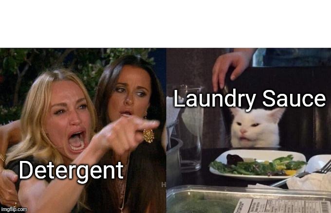 Woman Yelling At Cat | Laundry Sauce; Detergent | image tagged in memes,woman yelling at cat | made w/ Imgflip meme maker