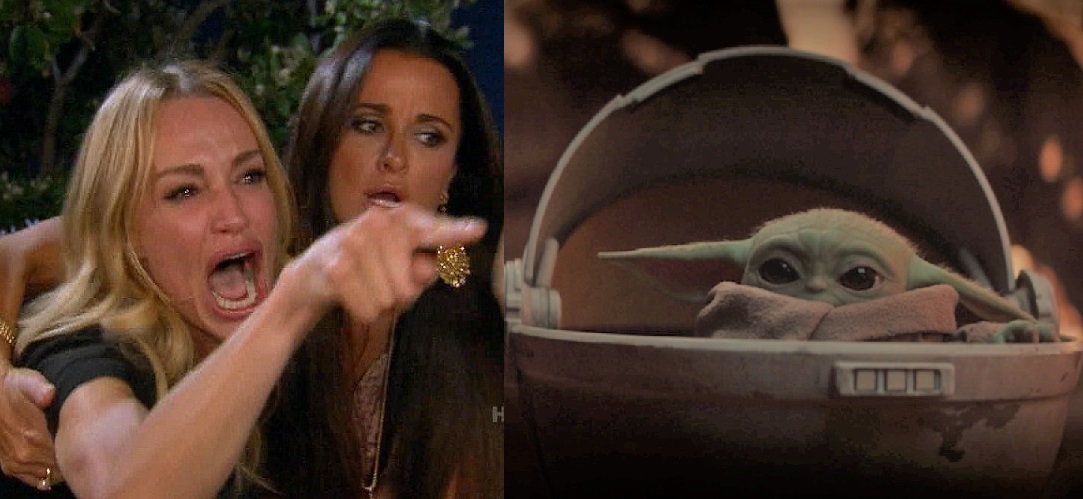 Woman yelling at baby yoda Blank Meme Template