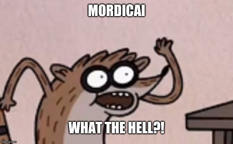 Rigby dance | MORDICAI WHAT THE HELL?! | image tagged in rigby dance | made w/ Imgflip meme maker