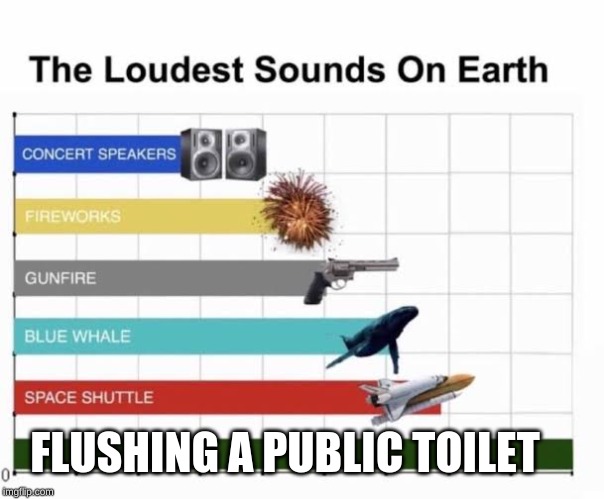 The Loudest Sounds on Earth | FLUSHING A PUBLIC TOILET | image tagged in the loudest sounds on earth,funny,funny memes,memes | made w/ Imgflip meme maker