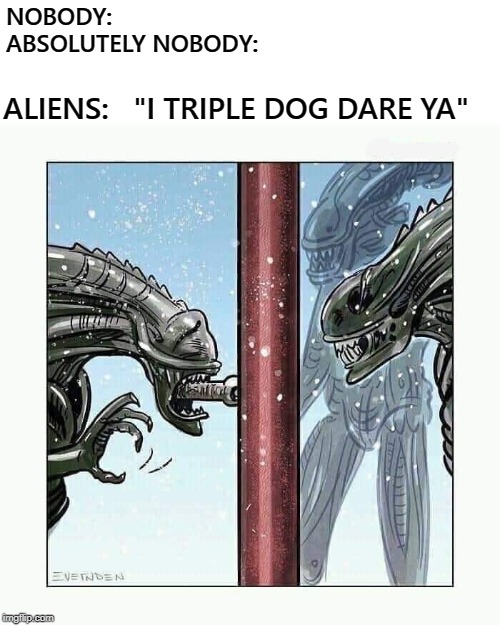 NOBODY:
ABSOLUTELY NOBODY:; ALIENS:   "I TRIPLE DOG DARE YA" | image tagged in christmasstory | made w/ Imgflip meme maker