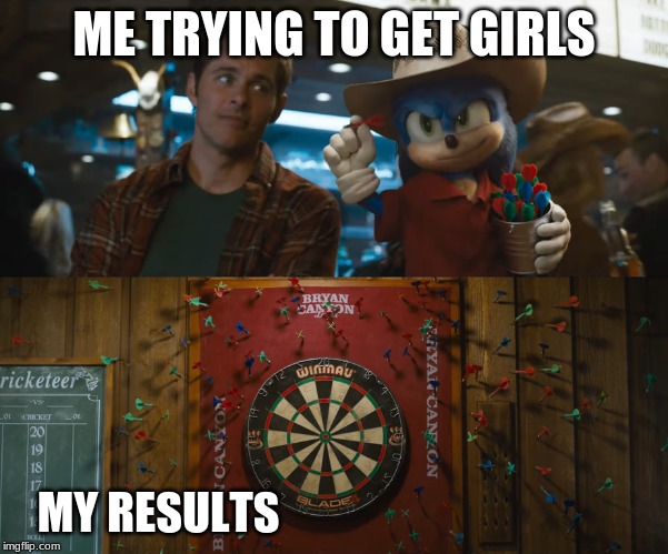 sonic dartboard | ME TRYING TO GET GIRLS; MY RESULTS | image tagged in sonic dartboard | made w/ Imgflip meme maker