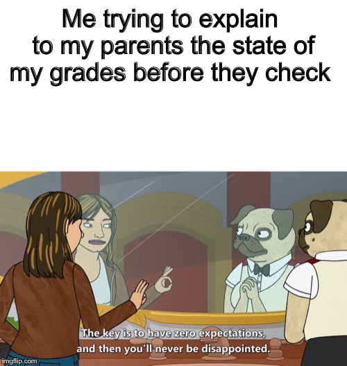 Me trying to explain  to my parents the state of my grades before they check | image tagged in memes | made w/ Imgflip meme maker