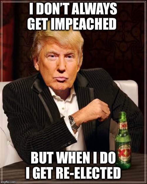 Their miscalculation will cost them | I DON’T ALWAYS GET IMPEACHED; BUT WHEN I DO I GET RE-ELECTED | image tagged in trump most interesting man in the world,impeach | made w/ Imgflip meme maker