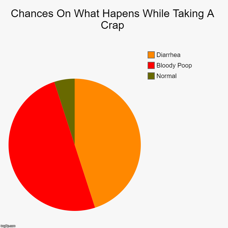 Chances On What Hapens While Taking A Crap | Normal, Bloody Poop, Diarrhea | image tagged in charts,pie charts | made w/ Imgflip chart maker