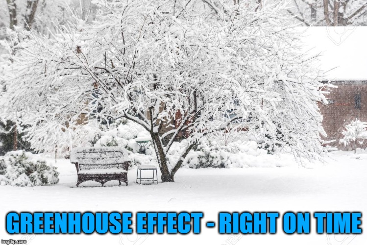 About 5 inches of global warming | GREENHOUSE EFFECT - RIGHT ON TIME | image tagged in fun,weather,climate change,global warming,funny | made w/ Imgflip meme maker