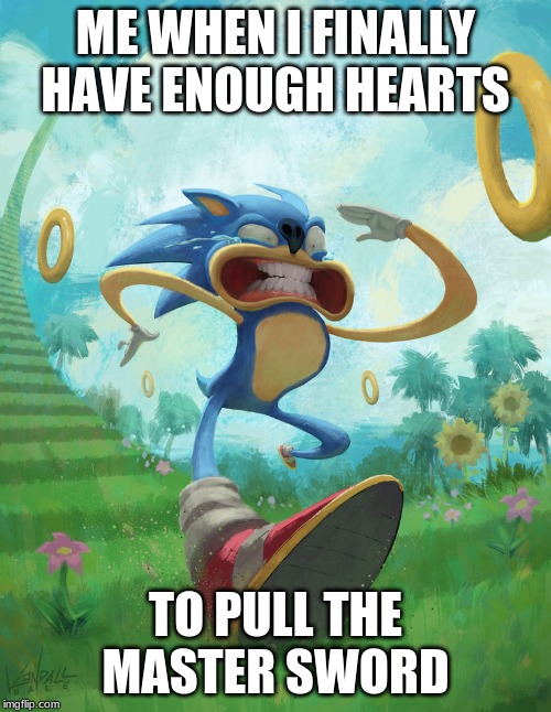 Gotta get there fast! | ME WHEN I FINALLY HAVE ENOUGH HEARTS; TO PULL THE MASTER SWORD | image tagged in run sonic | made w/ Imgflip meme maker