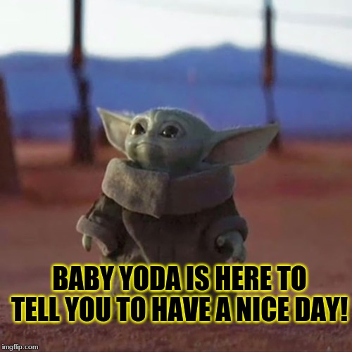 Baby Yoda |  BABY YODA IS HERE TO TELL YOU TO HAVE A NICE DAY! | image tagged in baby yoda | made w/ Imgflip meme maker