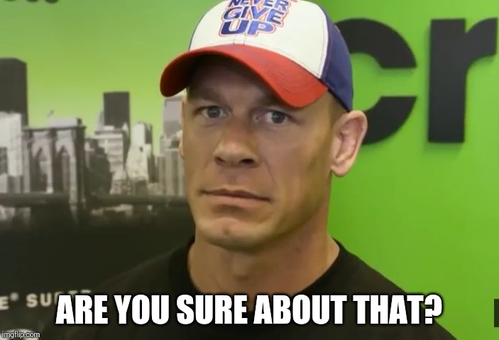 John Cena - are you sure about that? | ARE YOU SURE ABOUT THAT? | image tagged in john cena - are you sure about that | made w/ Imgflip meme maker