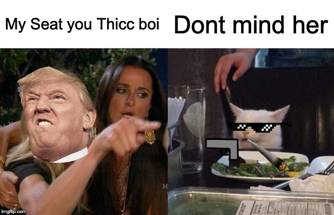 Woman Yelling At Cat | My Seat you Thicc boi; Dont mind her | image tagged in memes,woman yelling at cat | made w/ Imgflip meme maker