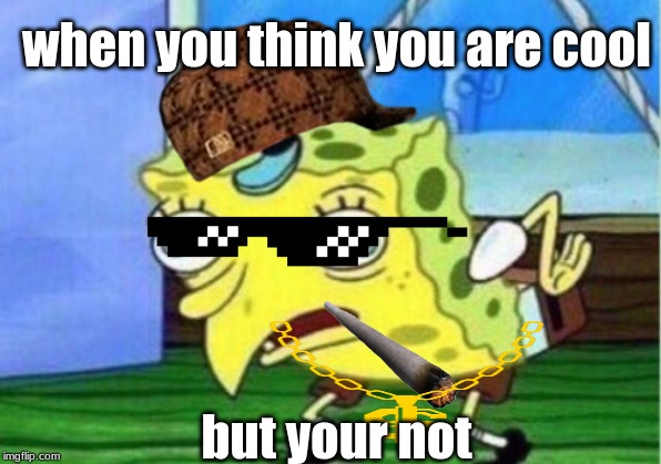 Mocking Spongebob | when you think you are cool; but your not | image tagged in memes,mocking spongebob | made w/ Imgflip meme maker
