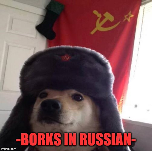 Russian Doge | -BORKS IN RUSSIAN- | image tagged in russian doge | made w/ Imgflip meme maker