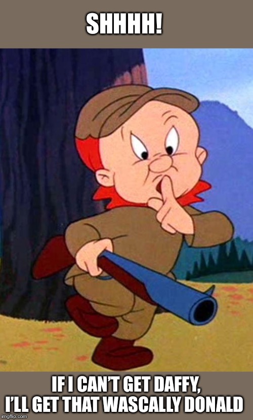 Elmer Fudd | SHHHH! IF I CAN’T GET DAFFY, I’LL GET THAT WASCALLY DONALD | image tagged in elmer fudd | made w/ Imgflip meme maker