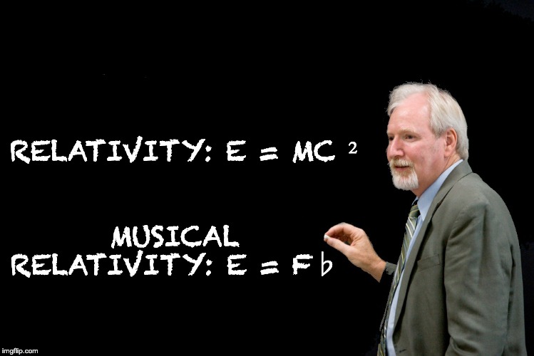 blackboard  | RELATIVITY: E = MC ²; MUSICAL RELATIVITY: E = F♭ | image tagged in blackboard | made w/ Imgflip meme maker