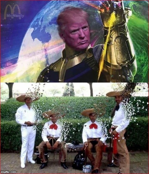 immigrants gon | image tagged in funny,memes,donald trump,thanos,thanos snap,infinity gauntlet | made w/ Imgflip meme maker