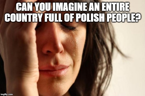 First World Problems Meme | CAN YOU IMAGINE AN ENTIRE COUNTRY FULL OF POLISH PEOPLE? | image tagged in memes,first world problems | made w/ Imgflip meme maker