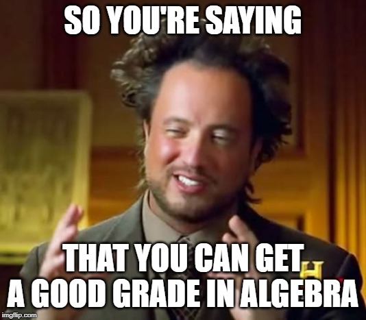 Ancient Aliens | SO YOU'RE SAYING; THAT YOU CAN GET A GOOD GRADE IN ALGEBRA | image tagged in memes,ancient aliens | made w/ Imgflip meme maker