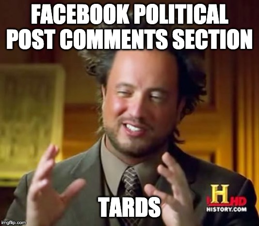 Ancient Aliens | FACEBOOK POLITICAL POST COMMENTS SECTION; TARDS | image tagged in memes,ancient aliens | made w/ Imgflip meme maker
