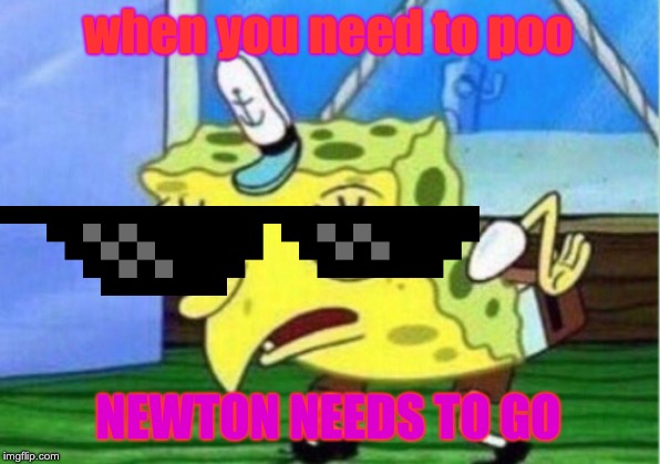 Mocking Spongebob | when you need to poo; NEWTON NEEDS TO GO | image tagged in memes,mocking spongebob | made w/ Imgflip meme maker