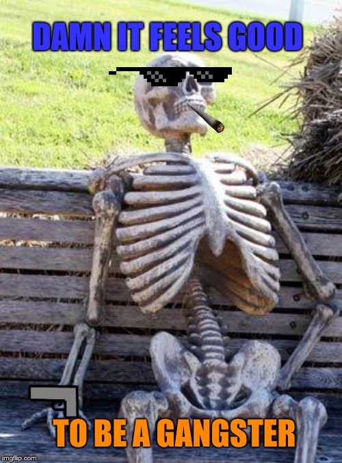 Waiting Skeleton Meme | DAMN IT FEELS GOOD; TO BE A GANGSTER | image tagged in memes,waiting skeleton | made w/ Imgflip meme maker