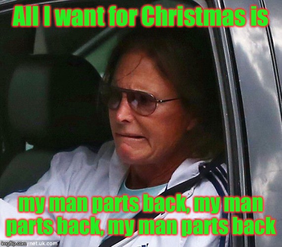 So I can wish a woman Merry Christmas |  All I want for Christmas is; my man parts back, my man parts back, my man parts back | image tagged in bruce jenner,too front nuts,two front teeth,man parts,christmas wish,caitlyn jenner | made w/ Imgflip meme maker
