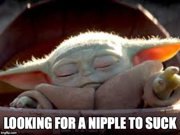 LOOKING FOR A NIPPLE TO SUCK | image tagged in baby yoda | made w/ Imgflip meme maker