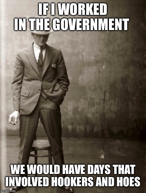 Government Agent Man | IF I WORKED IN THE GOVERNMENT; WE WOULD HAVE DAYS THAT INVOLVED HOOKERS AND HOES | image tagged in government agent man | made w/ Imgflip meme maker