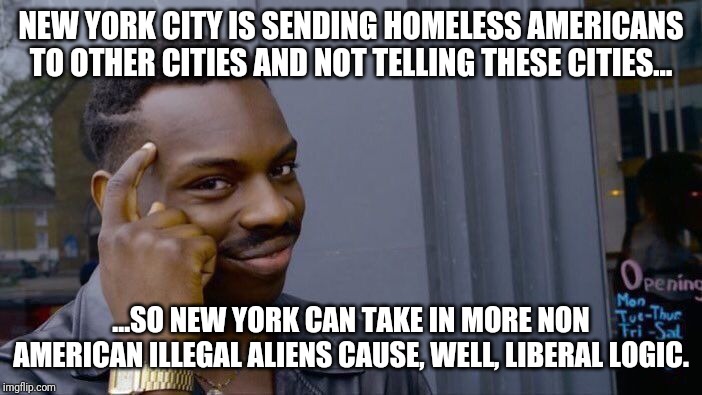 New Yorks Homeless Not As Important as Non American Illegal Aliens | NEW YORK CITY IS SENDING HOMELESS AMERICANS TO OTHER CITIES AND NOT TELLING THESE CITIES... ...SO NEW YORK CAN TAKE IN MORE NON AMERICAN ILLEGAL ALIENS CAUSE, WELL, LIBERAL LOGIC. | image tagged in special kind of stupid,liberal logic,illegal immigration,homeless,democrats,liberals | made w/ Imgflip meme maker