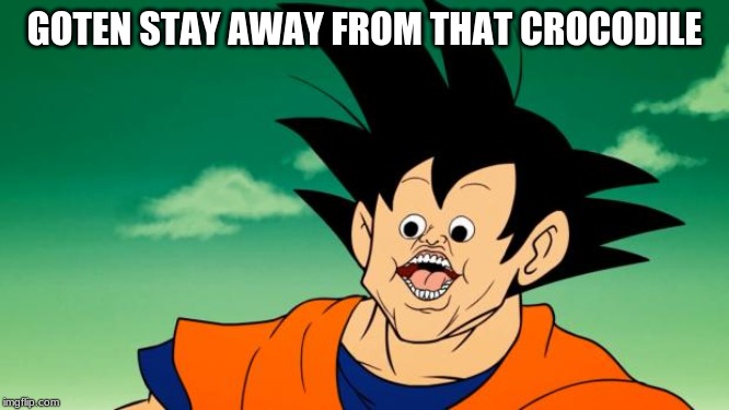 Derpy Interest Goku | GOTEN STAY AWAY FROM THAT CROCODILE | image tagged in derpy interest goku | made w/ Imgflip meme maker