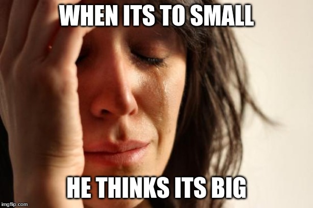 First World Problems | WHEN ITS TO SMALL; HE THINKS ITS BIG | image tagged in memes,first world problems | made w/ Imgflip meme maker
