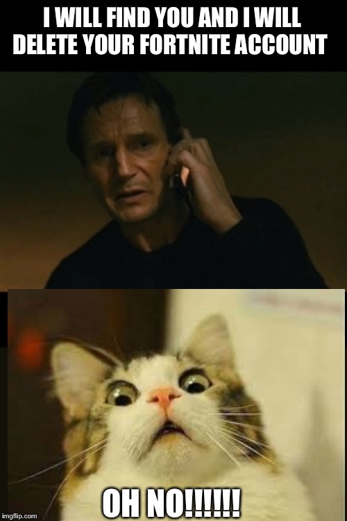 Every players fear | I WILL FIND YOU AND I WILL DELETE YOUR FORTNITE ACCOUNT; OH NO!!!!!! | image tagged in memes,liam neeson taken | made w/ Imgflip meme maker