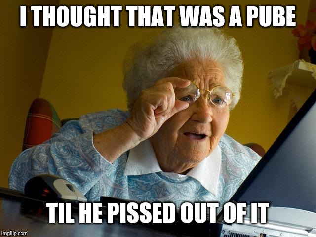 Grandma Finds The Internet Meme | I THOUGHT THAT WAS A PUBE; TIL HE PISSED OUT OF IT | image tagged in memes,grandma finds the internet | made w/ Imgflip meme maker
