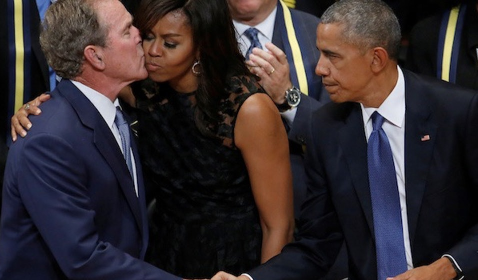 High Quality George Bush kissing Michelle Obama Blank Meme Template